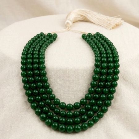 Handcrafted Jewelry Green Beaded Layered Necklace